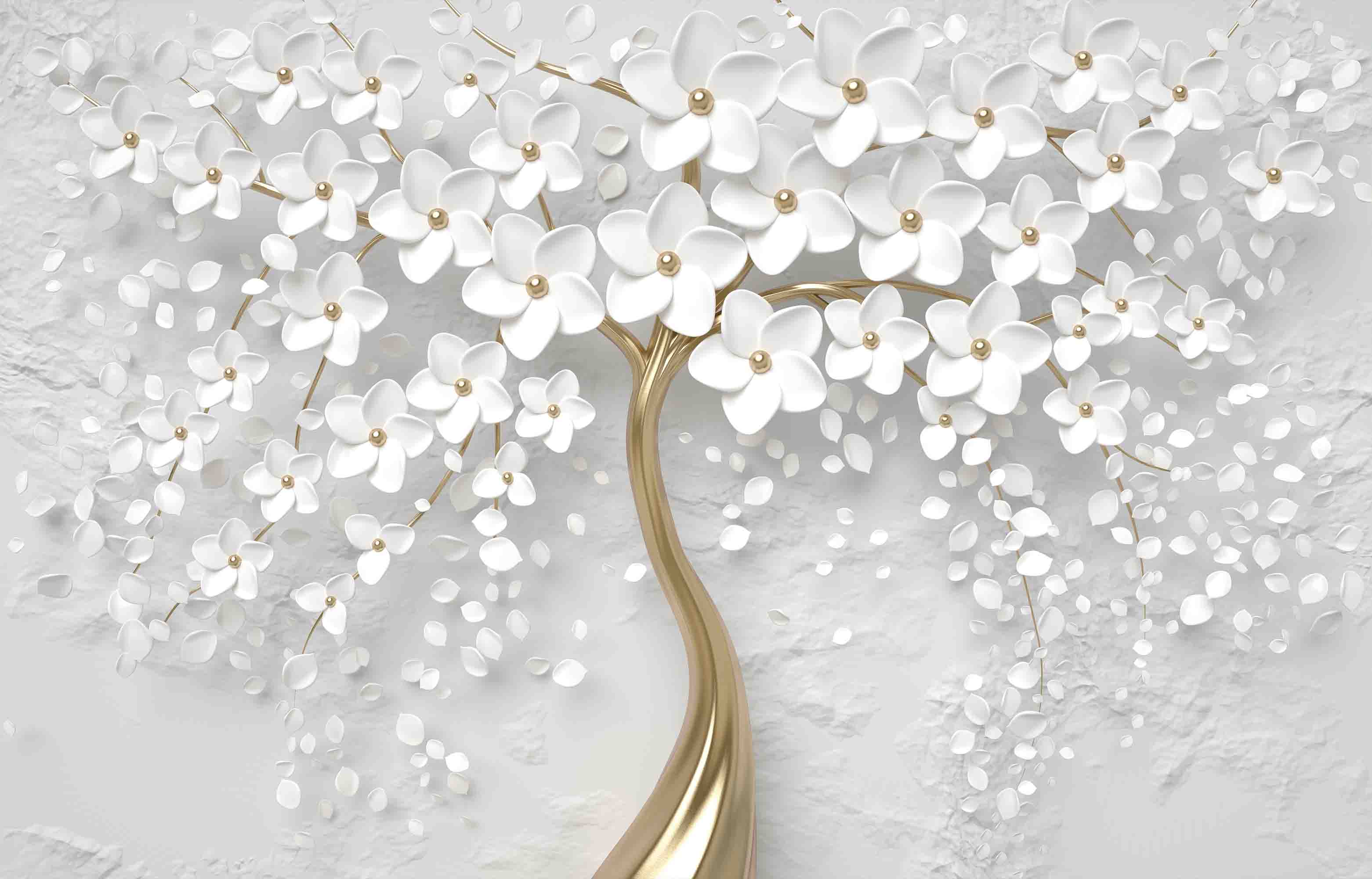 3D Tree Floral Stereoscopic White Wall Mural Wallpaper YXL 2857