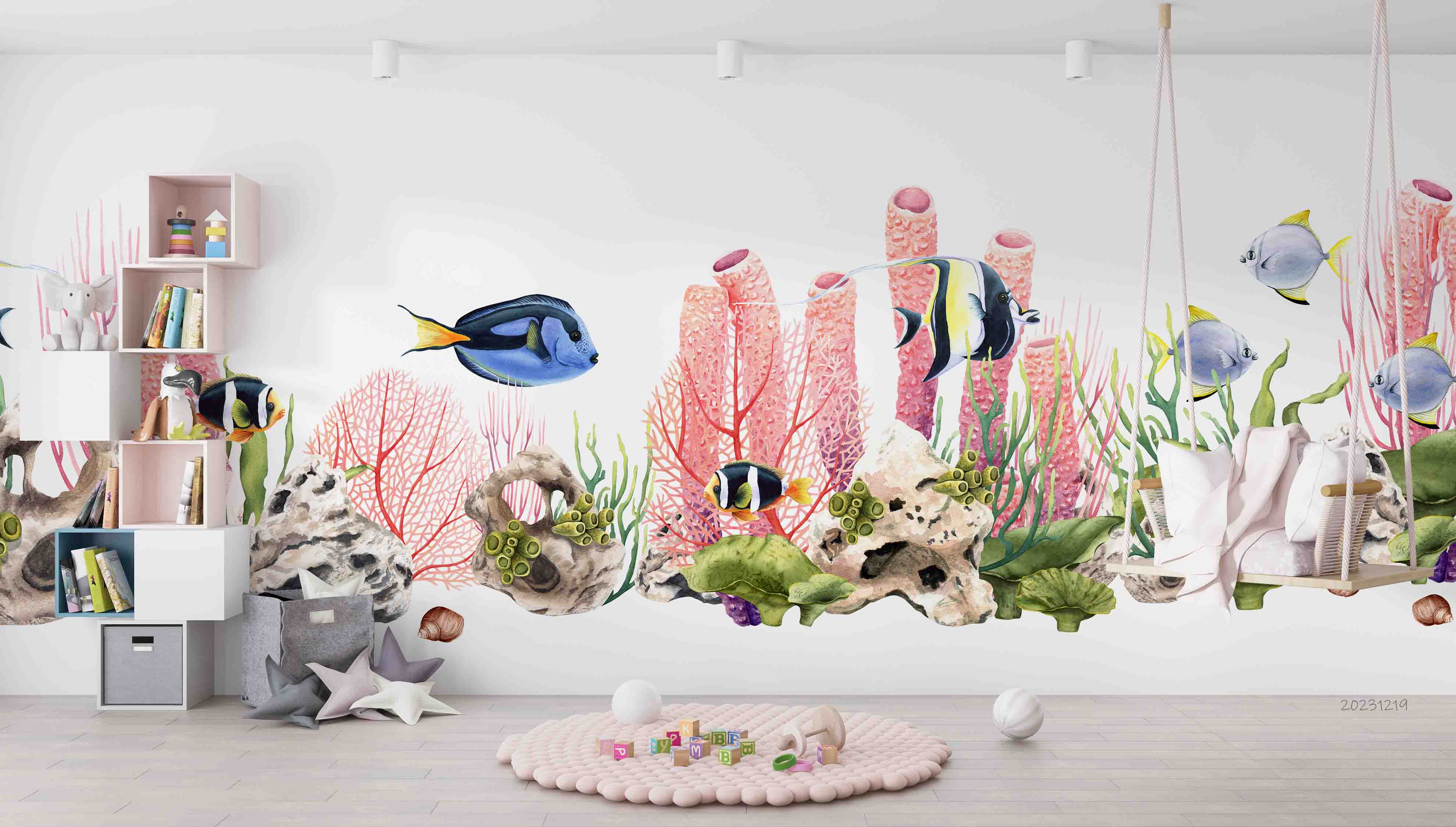 3D Animal Fish Coral Stone Wall Mural Wallpaper YXL 42