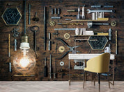 3D Retro Metal Tool Light Bulb Steampunk Wallpaper Wall Mural Wall Decor Wall Art Wall Sticker Remoable Wallpaper