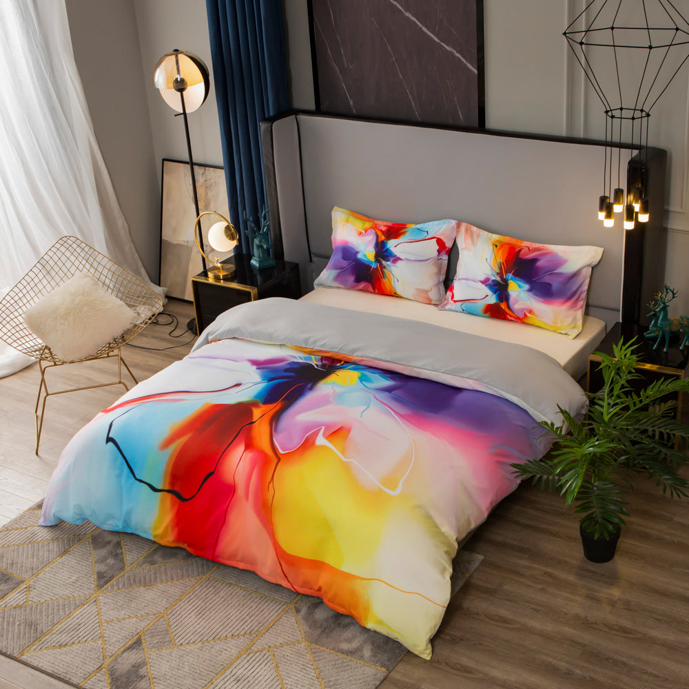 3D Watercolor Colorful Floral Quilt Cover Set Bedding Set Duvet Cover Pillowcases 477- Jess Art Decoration