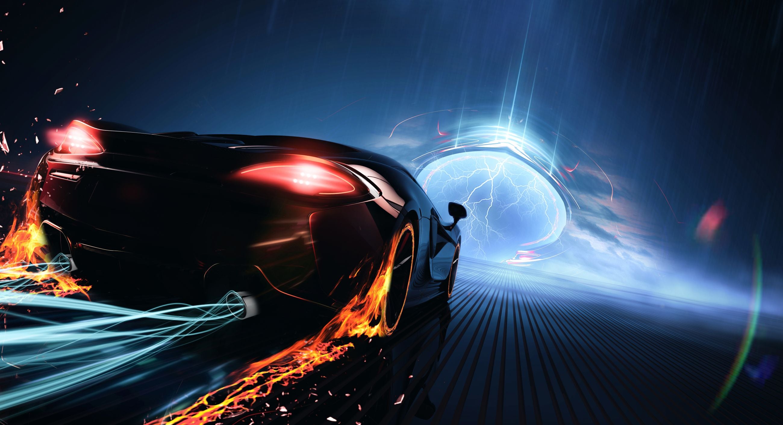 3D Sci-fi Black Sports Car Pattern Wallpaper Wall Mural Wall Decor Wall Art Wall Sticker Remoable Wallpaper