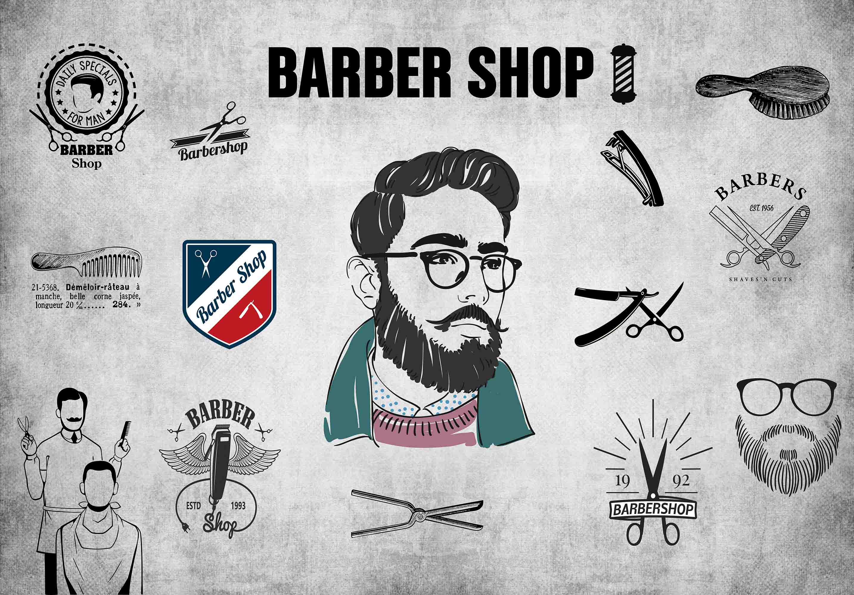 3D Barber Shop Head Scissors Comb Barber Wall Mural Wallpaper YXL 15- Jess Art Decoration