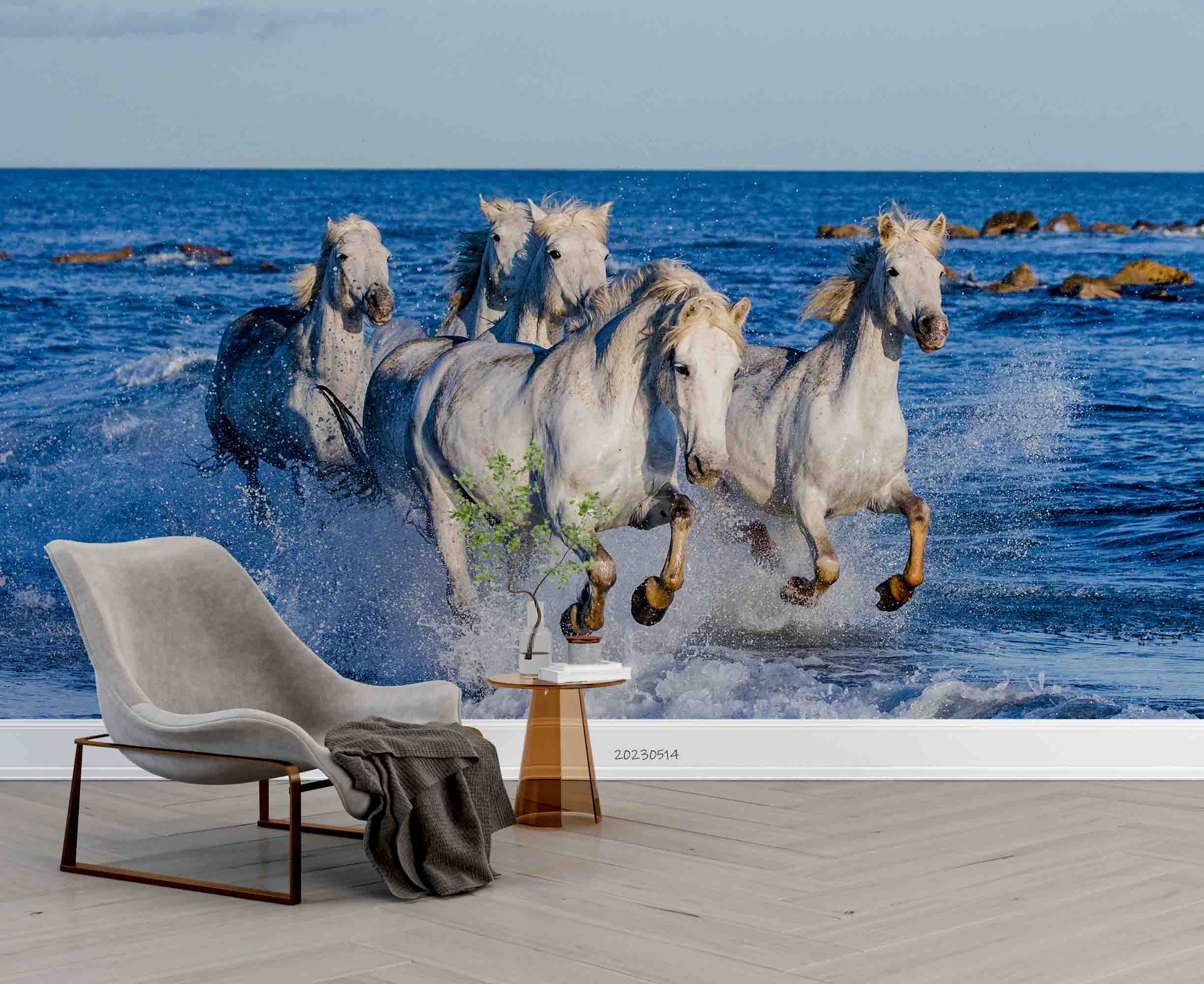 3D Horse Running Sea Waves Wall Mural Wallpaper GD 5351- Jess Art Decoration