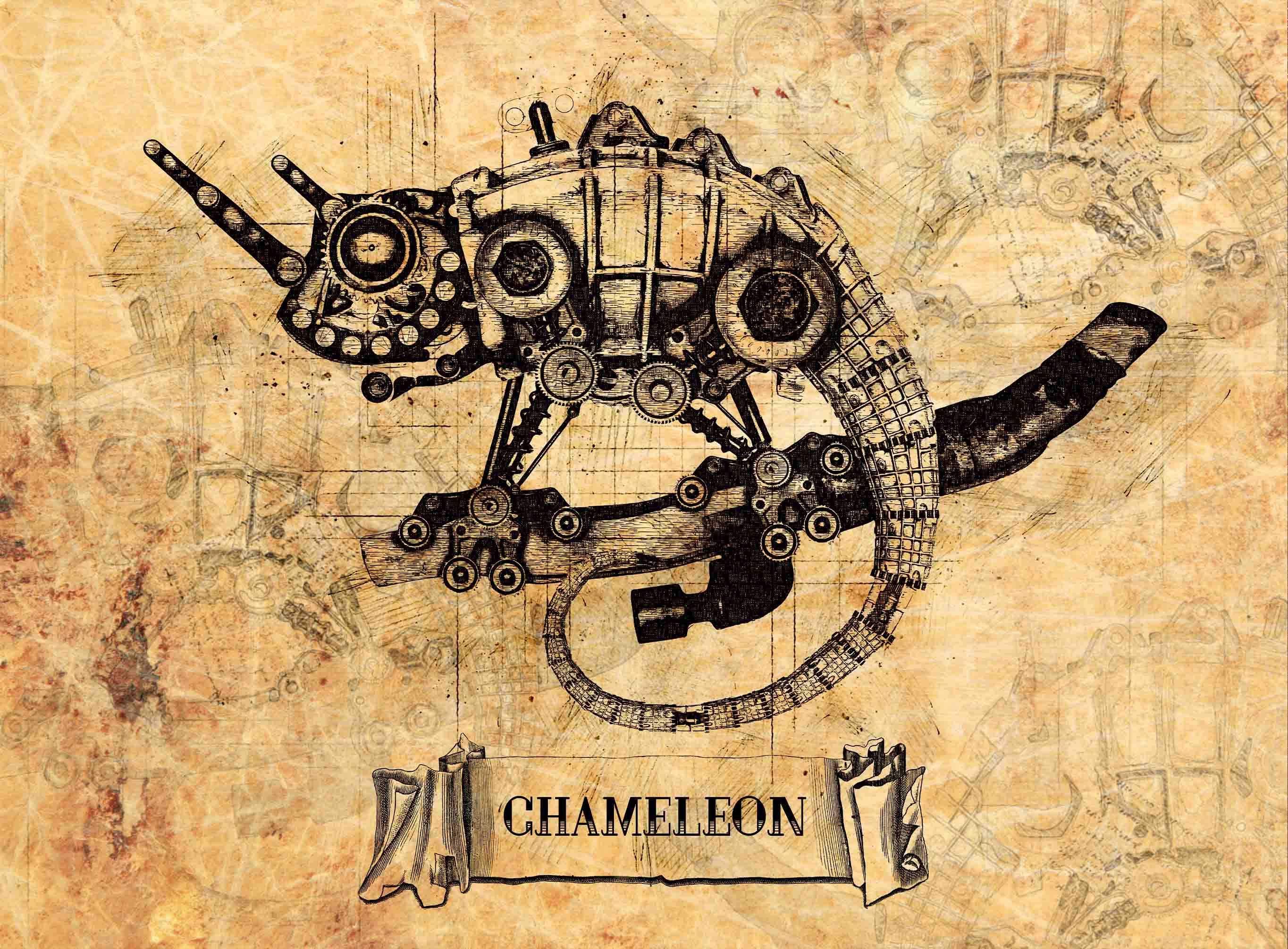 3D Retro Mechanical Chameleon Steampunk Wallpaper Wall Mural Wall Decor Wall Art Wall Sticker Remoable Wallpaper 20