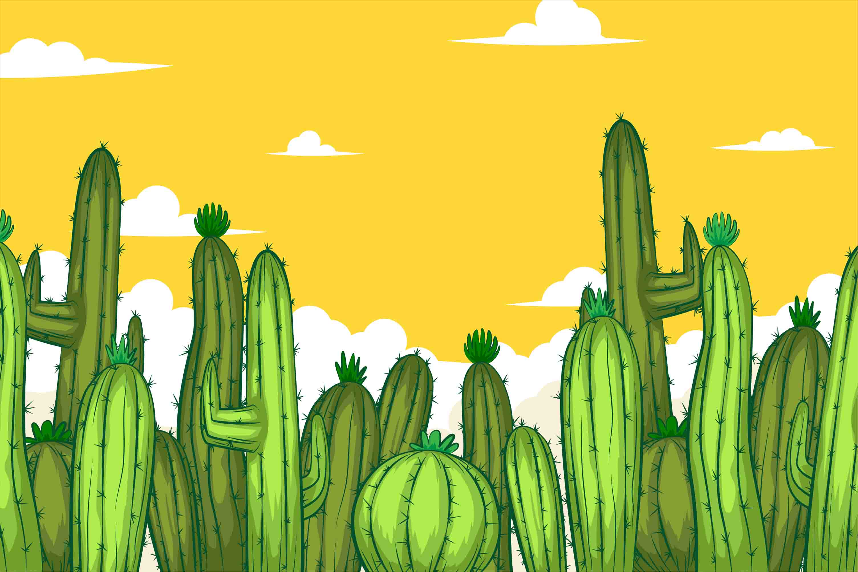 3D Yellow Cactus Sky playful desert cactus illustration wall mural wallpaper for kids room - view 7