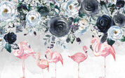 3D Black Rose Pink Flamingo Wall Mural Wallpaper 423