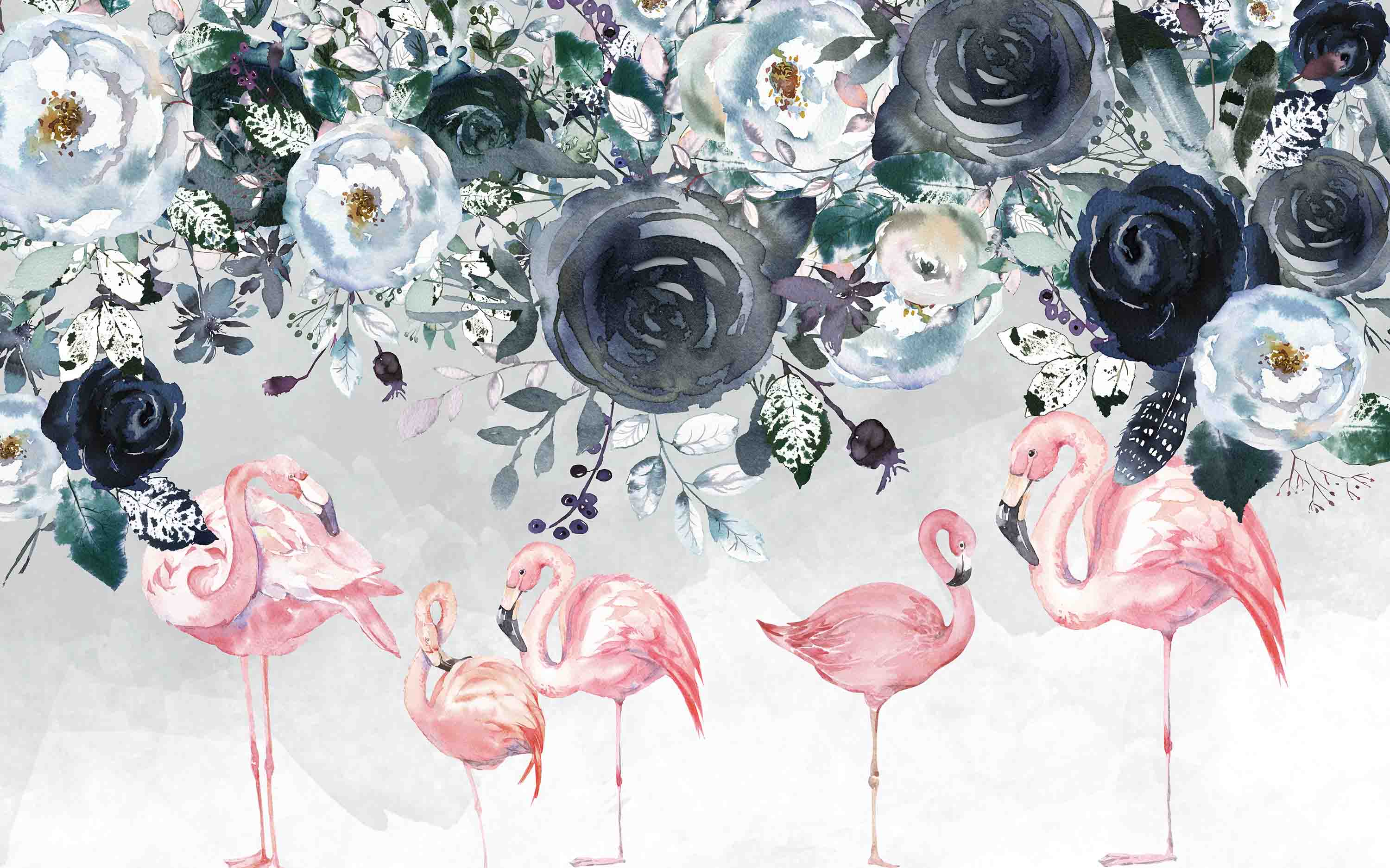 3D Black Rose Pink Flamingo Wall Mural Wallpaper 423