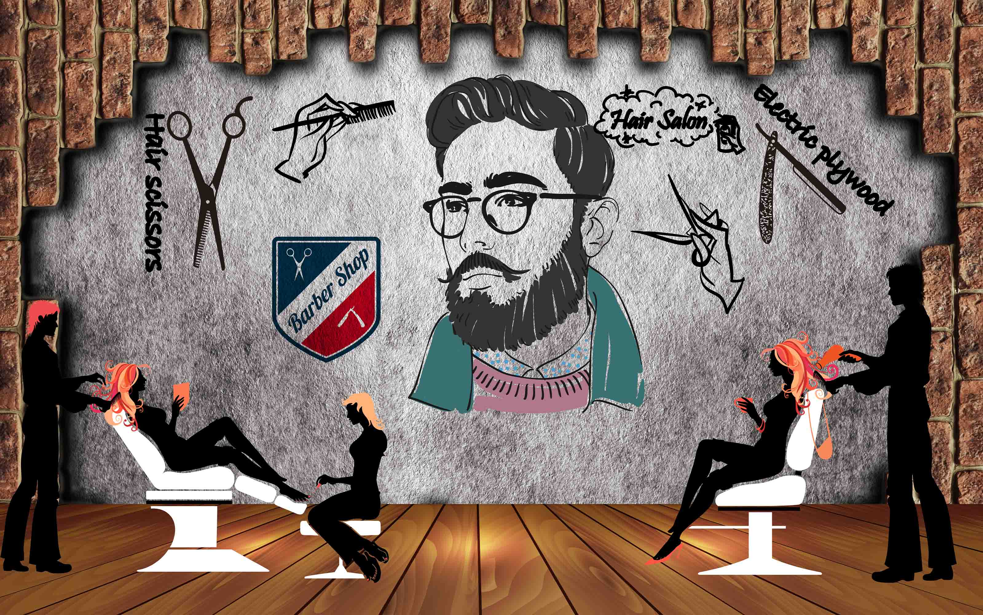 3D Salon Shop Beauty Salon Barber Shop Wall Mural Wallpaper 70