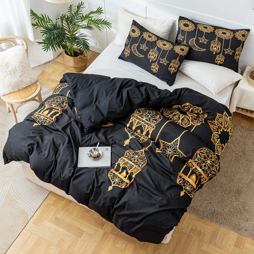 3D Lamp Black Gold Ethnic Style Quilt Cover Set Bedding Set Duvet Cover Pillowcases 555- Jess Art Decoration