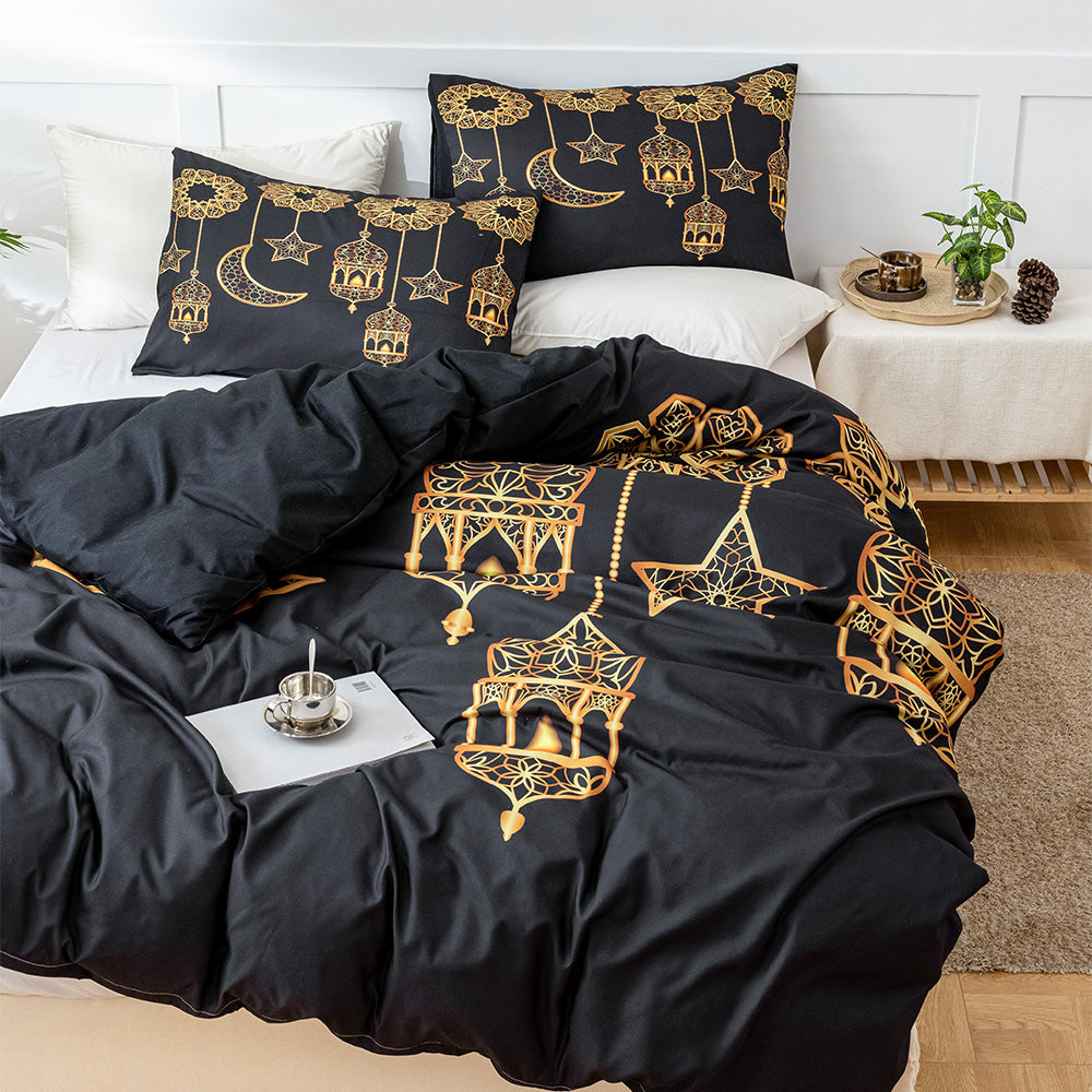 3D Lamp Black Gold Ethnic Style Quilt Cover Set Bedding Set Duvet Cover Pillowcases 555- Jess Art Decoration