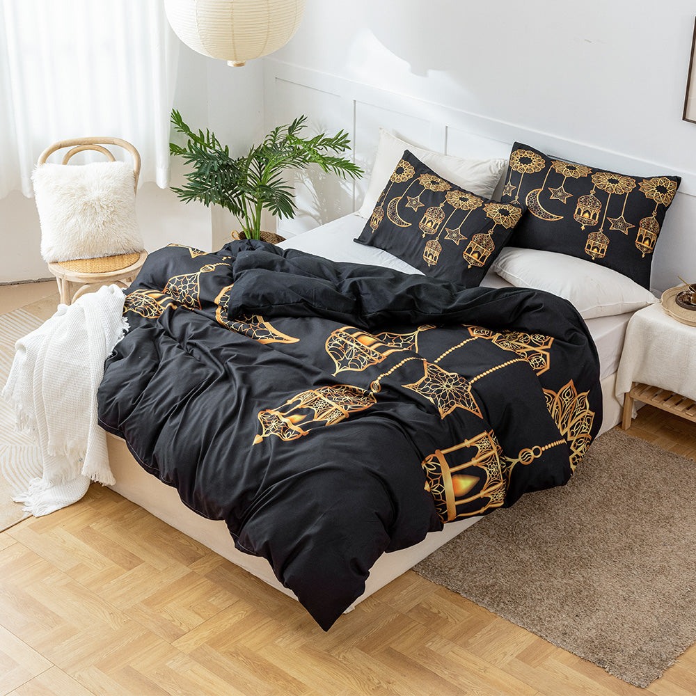 3D Lamp Black Gold Ethnic Style Quilt Cover Set Bedding Set Duvet Cover Pillowcases 555- Jess Art Decoration