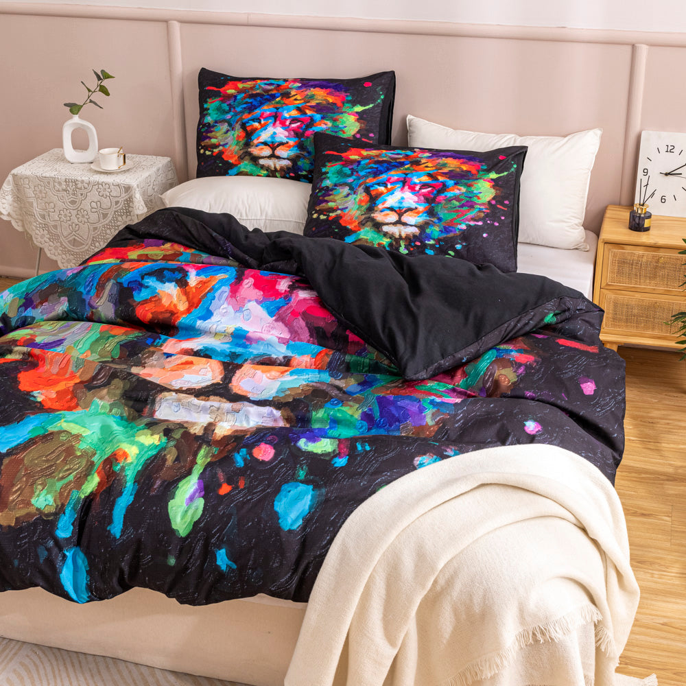 3D Watercolor Colorful Lion Quilt Cover Set Bedding Set Duvet Cover Pillowcases 552- Jess Art Decoration