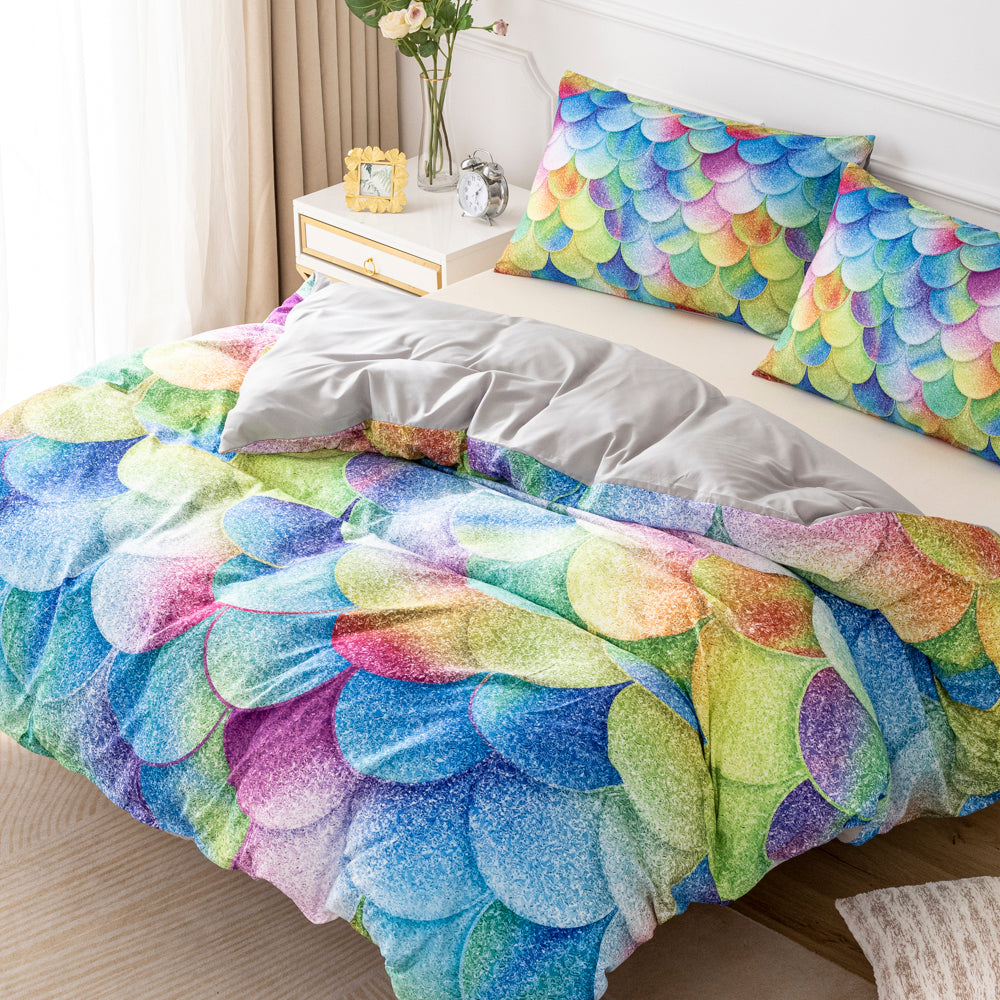 3D Scale Colorful Geometric Pattern Quilt Cover Set Bedding Set Duvet Cover Pillowcases 566- Jess Art Decoration