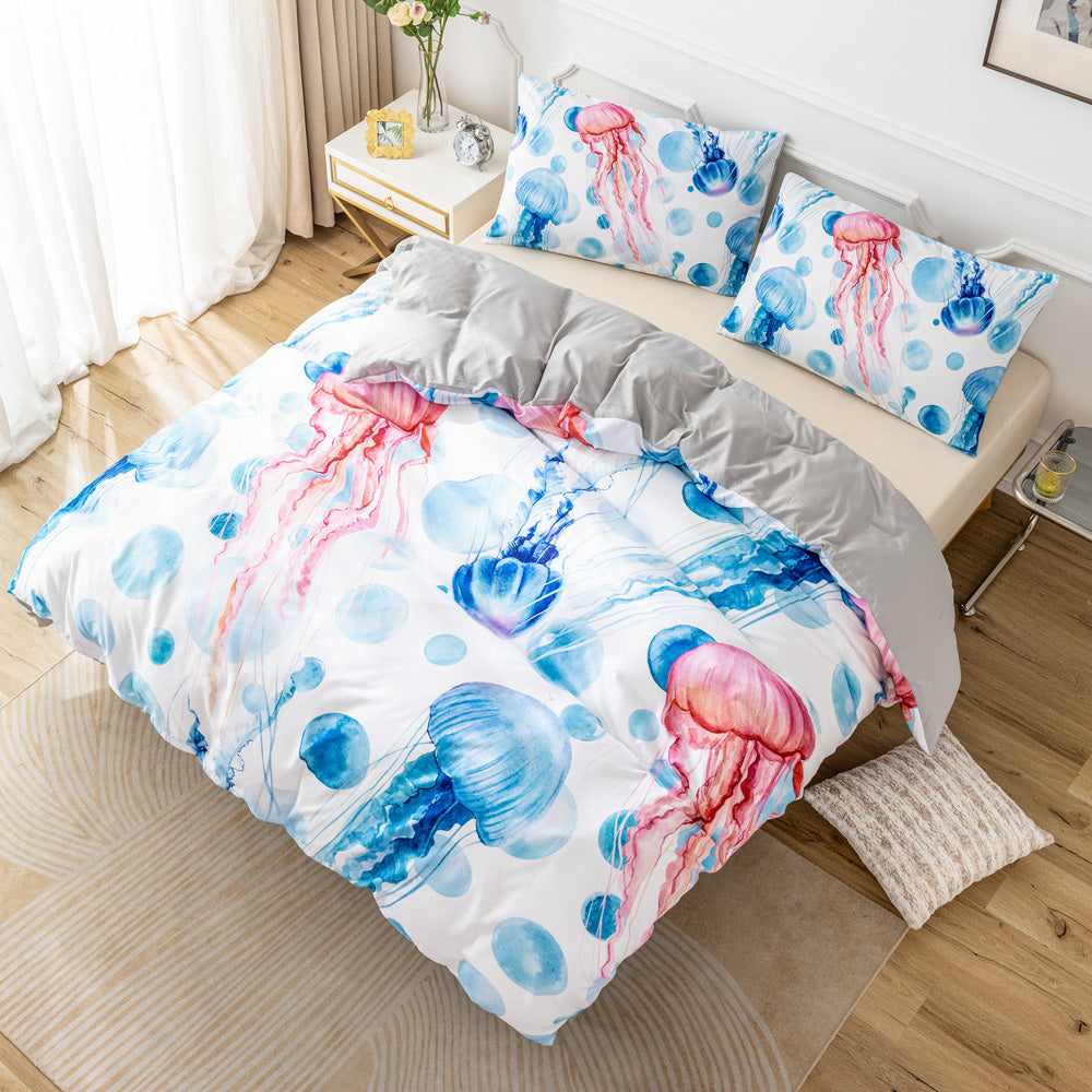 3D Watercolor Jellyfish Quilt Cover Set Bedding Set Duvet Cover Pillowcases 568- Jess Art Decoration