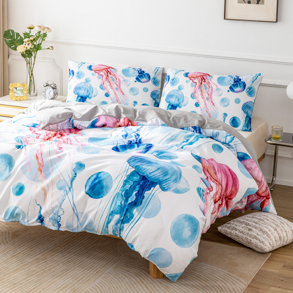 3D Watercolor Jellyfish Quilt Cover Set Bedding Set Duvet Cover Pillowcases 568- Jess Art Decoration