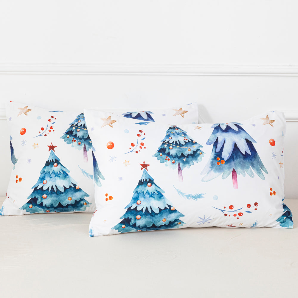 3D Blue Watercolor Pine Trees Christmas Quilt Cover Set Bedding Set Duvet Cover Pillowcases 653- Jess Art Decoration