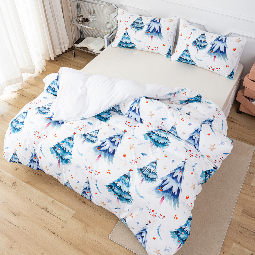 3D Blue Watercolor Pine Trees Christmas Quilt Cover Set Bedding Set Duvet Cover Pillowcases 653- Jess Art Decoration