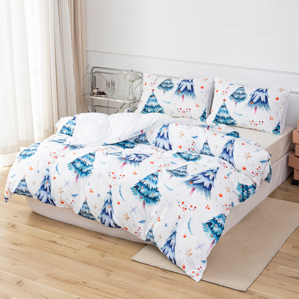 3D Blue Watercolor Pine Trees Christmas Quilt Cover Set Bedding Set Duvet Cover Pillowcases 653- Jess Art Decoration