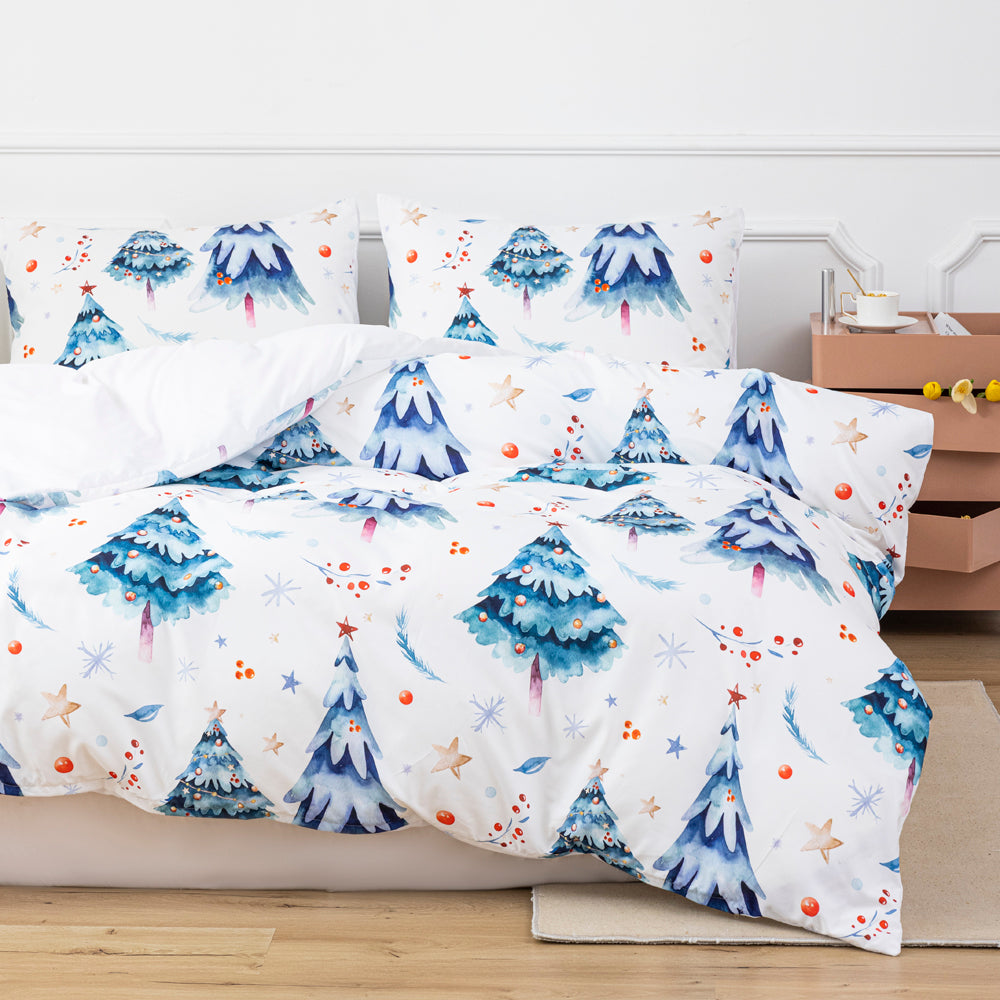 3D Blue Watercolor Pine Trees Christmas Quilt Cover Set Bedding Set Duvet Cover Pillowcases 653- Jess Art Decoration