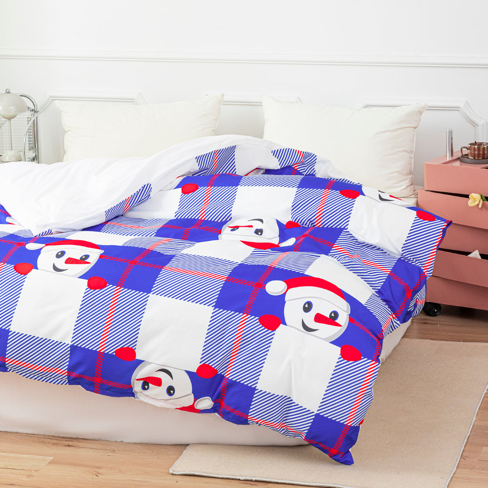 3D Snowman Blue Geometric Christmas Pattern Quilt Cover Set Bedding Set Duvet Cover Pillowcases 656- Jess Art Decoration
