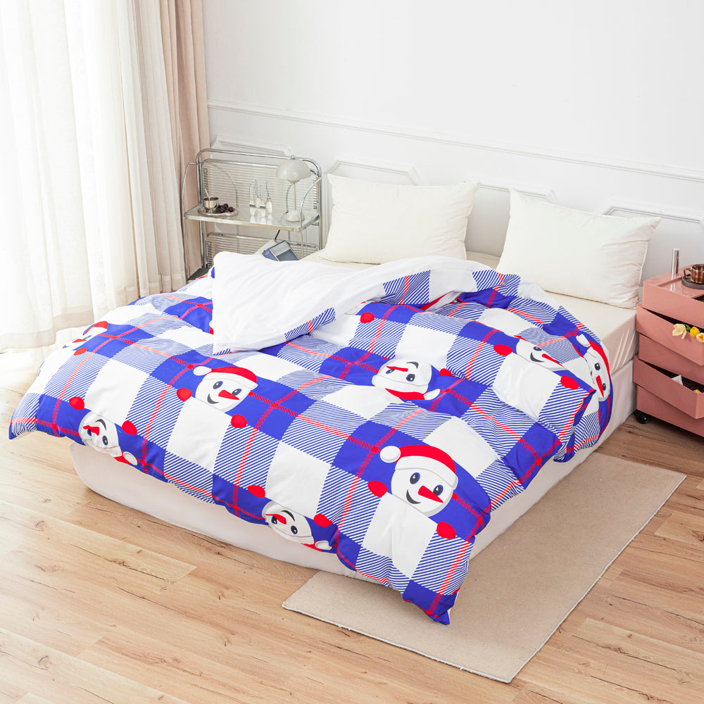 3D Snowman Blue Geometric Christmas Pattern Quilt Cover Set Bedding Set Duvet Cover Pillowcases 656- Jess Art Decoration