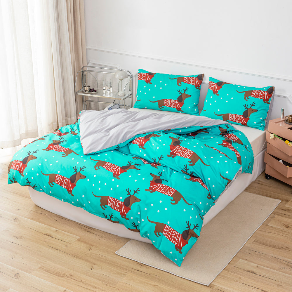3D Dog Deer Christmas Quilt Cover Set Bedding Set Duvet Cover Pillowcases 659- Jess Art Decoration