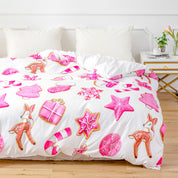 3D Pink Snowflake Deer Gift Christmas Quilt Cover Set Bedding Set Duvet Cover Pillowcases 665- Jess Art Decoration