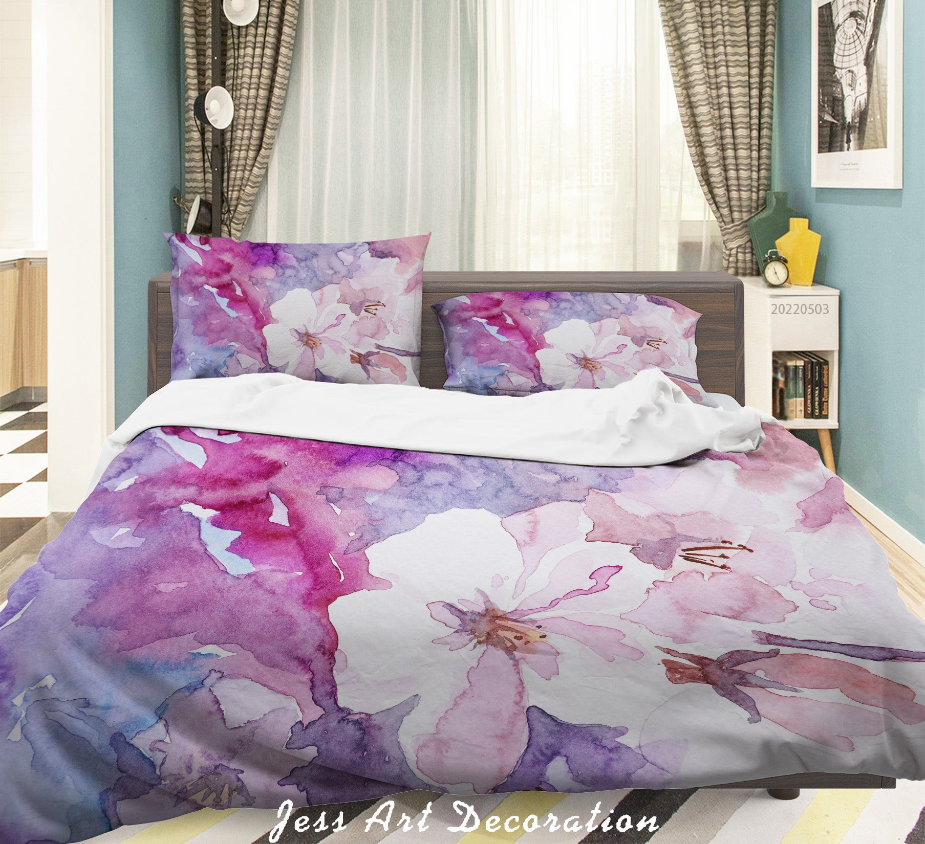 3D Watercolour Floral Quilt Cover Set Bedding Set Duvet Cover Pillowcase 542
