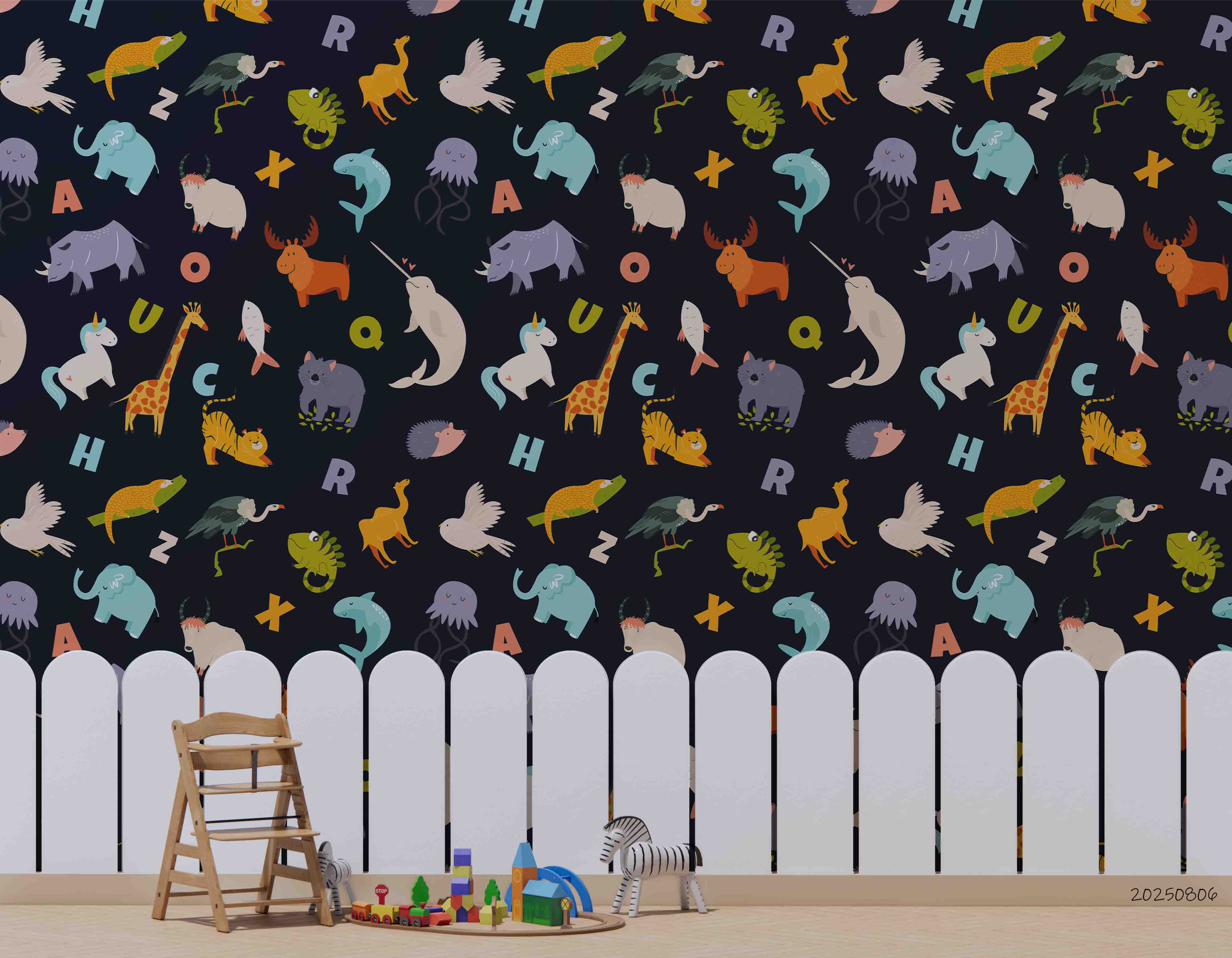 3D Childcare Nursery School Cartoon Animals Letters Kids Wall Mural Wallpaper JN 56