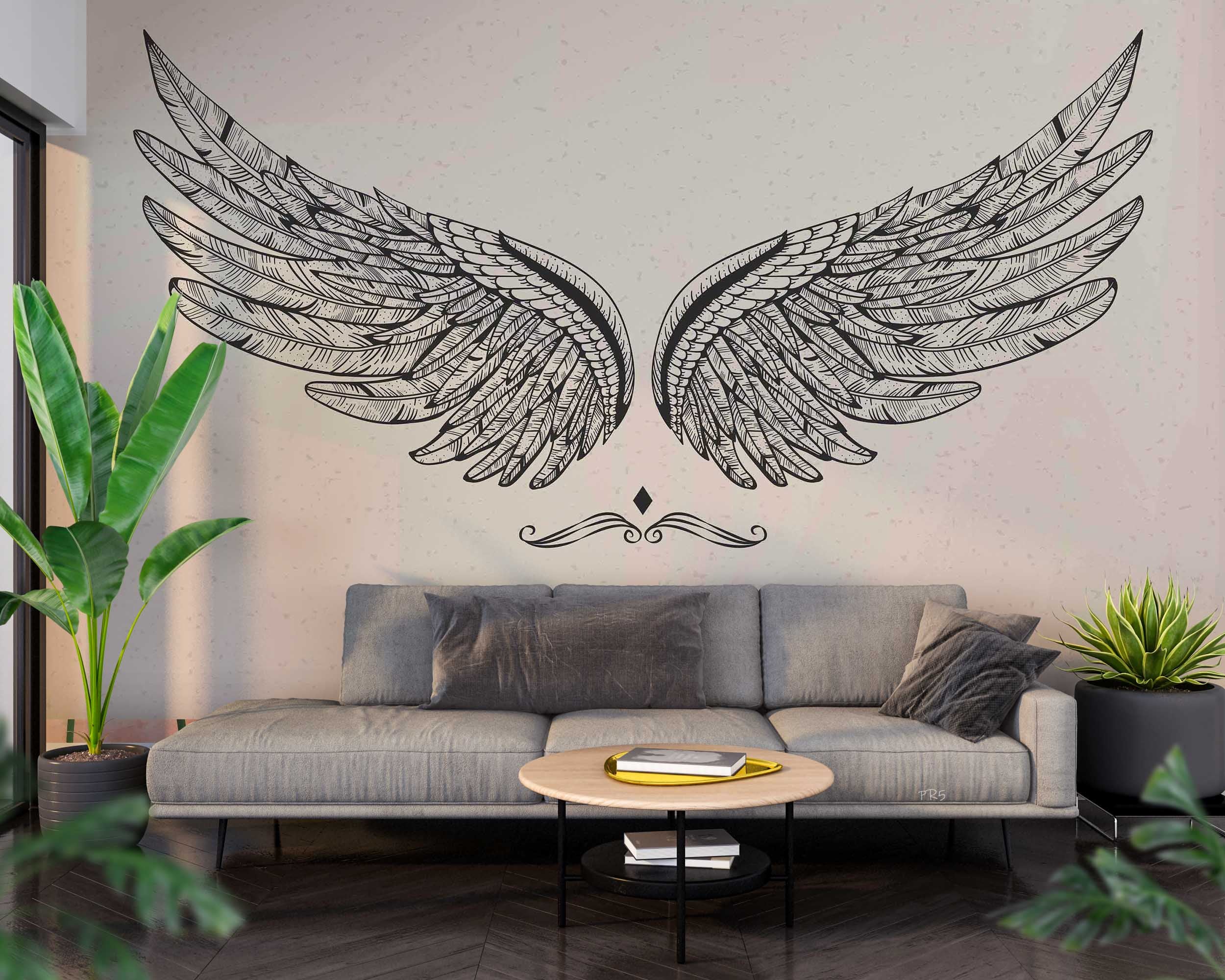 Feather Wing Crown Contemporary Wallpaper contemporary street art wall mural for creative room or feature wall - view 2