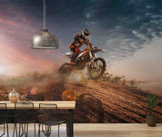 Motocross Rider Hillside Sunset Action Sports Wallpaper action sports wall mural for sports room or entertainment space