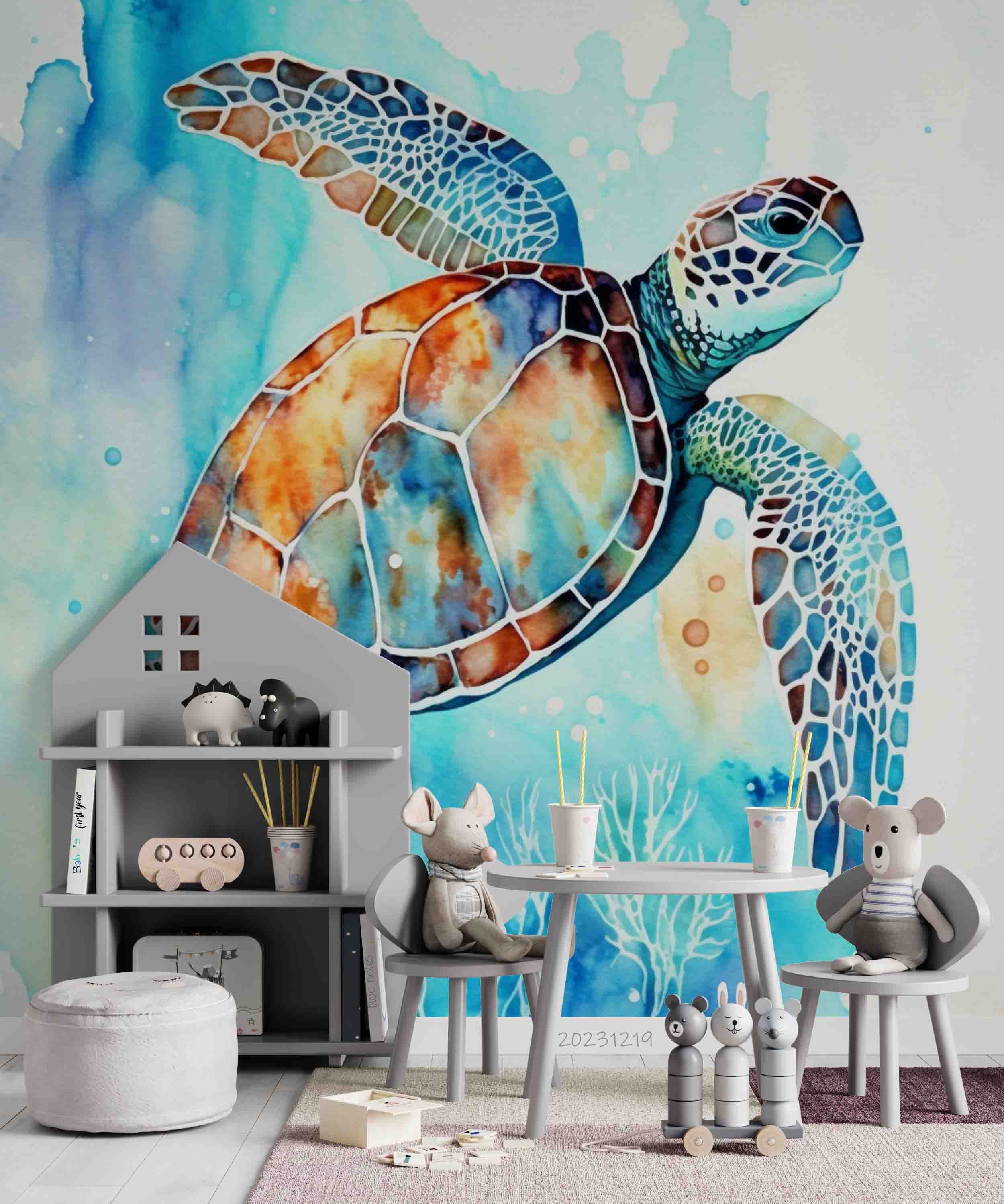 3D Animal Sea Sea Turtle Dot Coral Wall Mural Wallpaper YXL 60