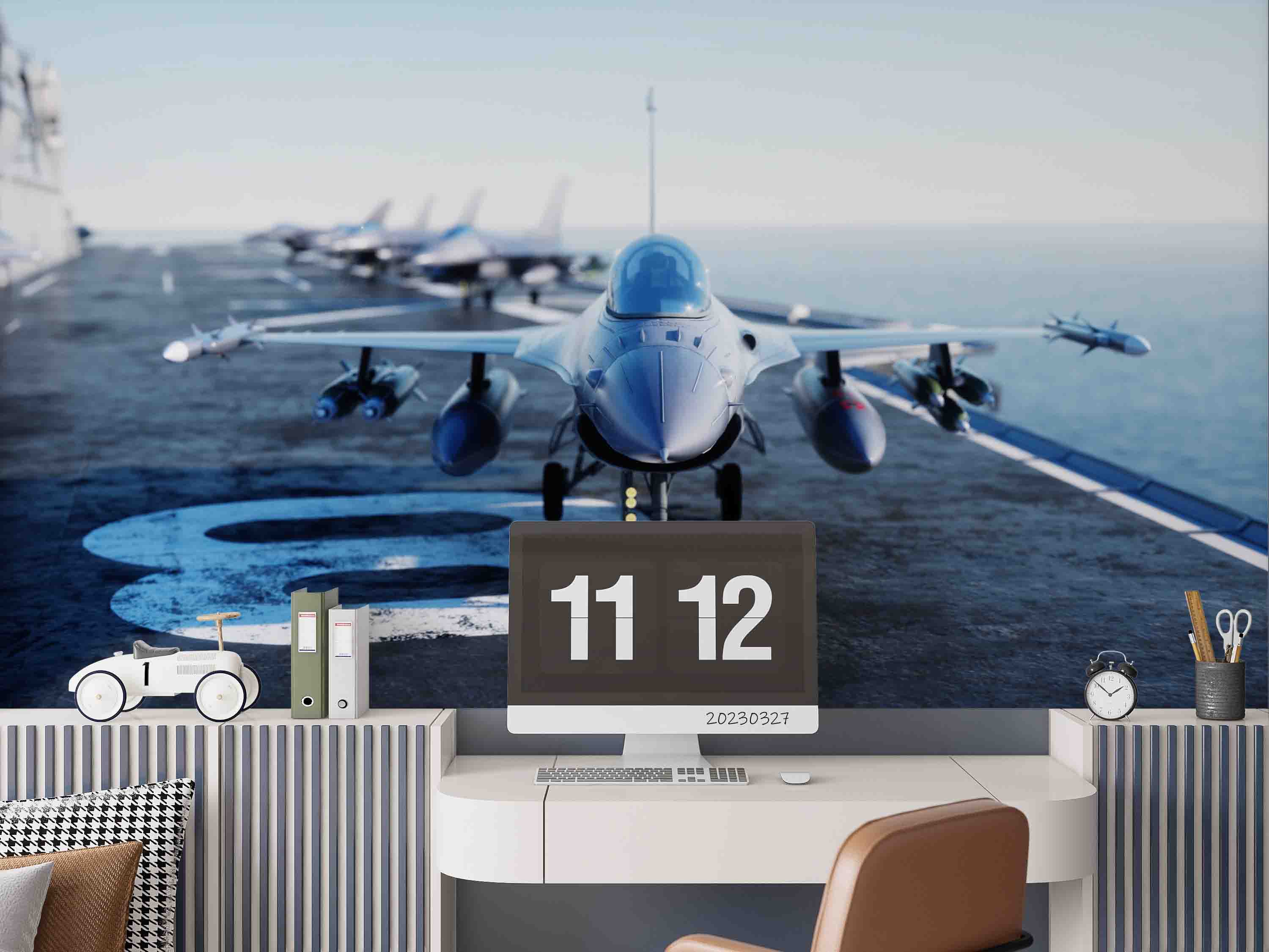 3D Jet F 16 Fighter Ocean Aircraft Carrier Wall Mural Wallpaper GD 5463- Jess Art Decoration