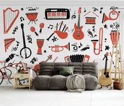 3D Pattern Guitar Piano Drum Trumpet Black Croci Wall Mural Wallpaper YXL 11- Jess Art Decoration