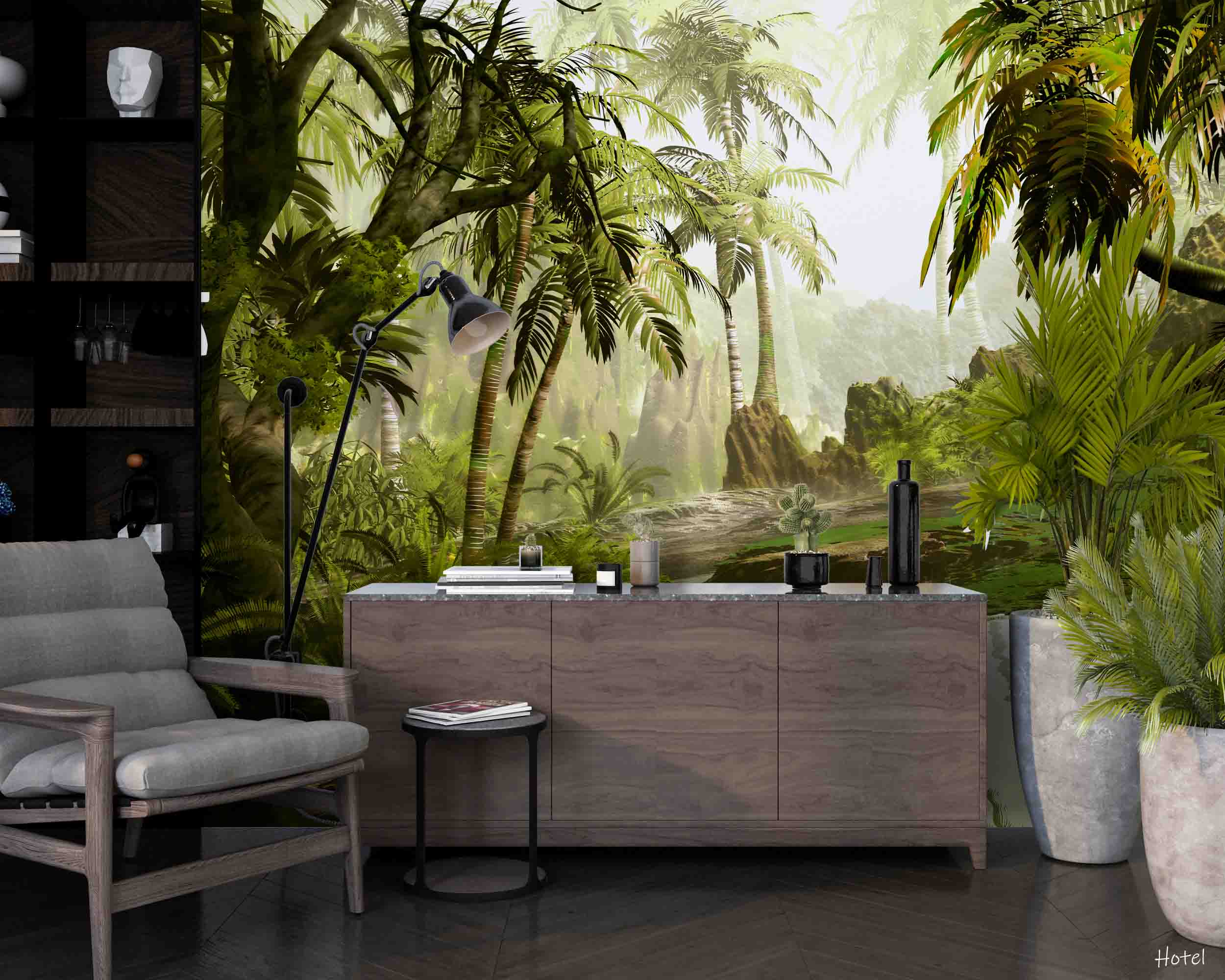 3D Hotel Inn Motel Hostel Resort Manor Scenery Forest River Wall Mural Wallpaper 33