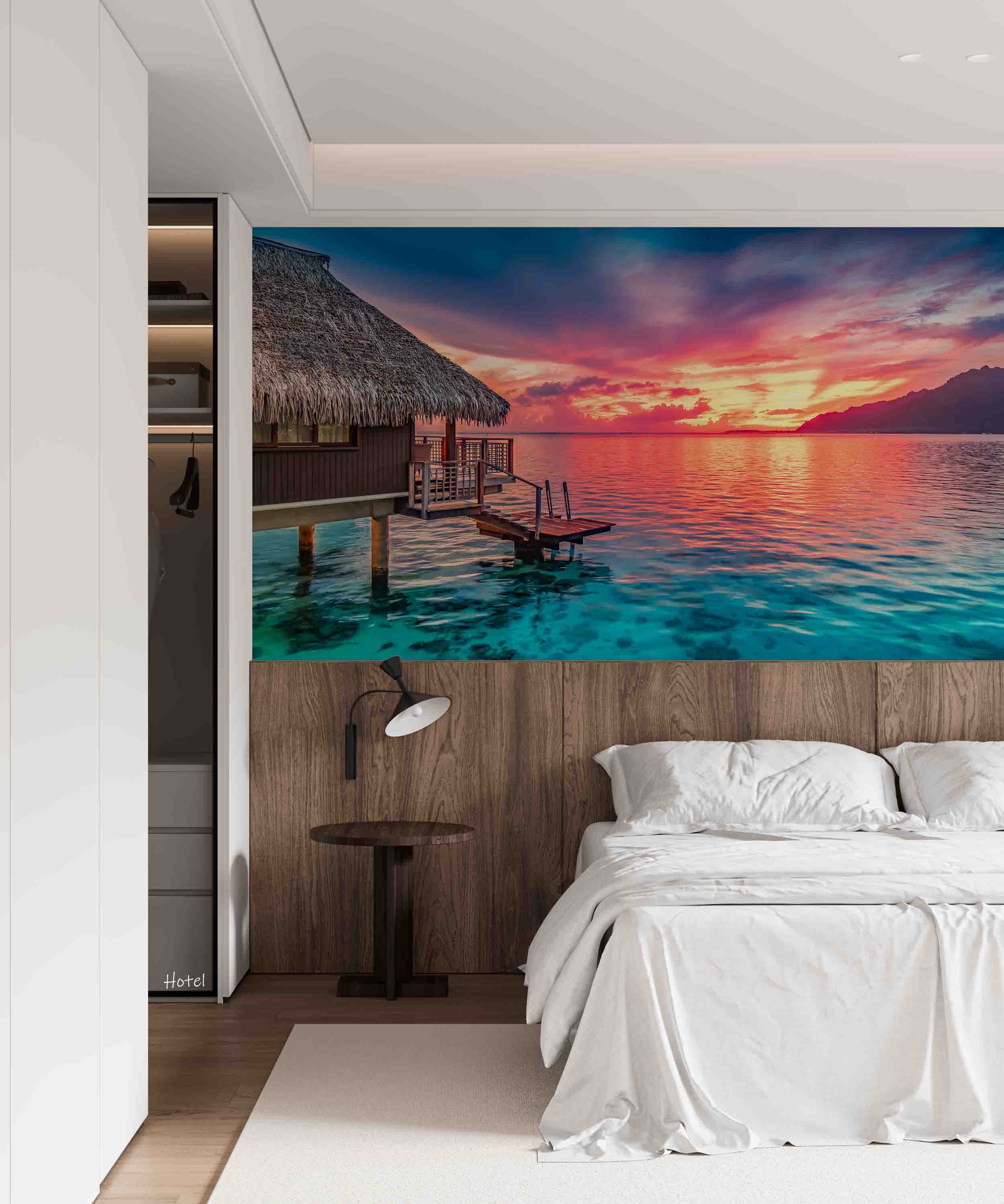 3D Hotel Inn Motel Hostel Resort Manor Scenery Sea Wall Mural Wallpaper 28