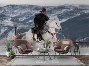 3D Cowboy Horse Mountain Snow Wall Mural Wallpaper GD 5318- Jess Art Decoration