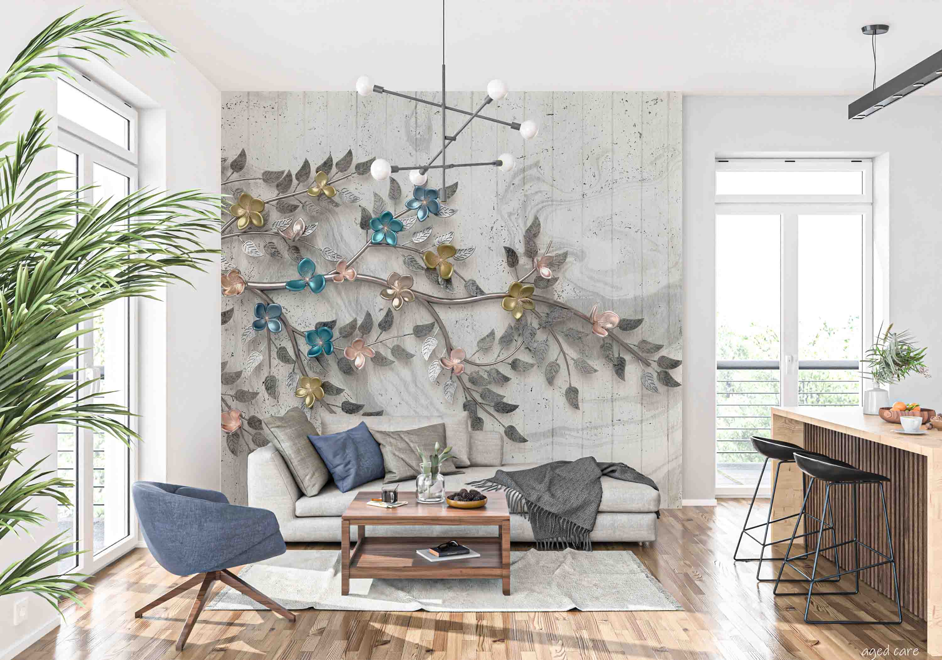 3D Aged Care Retirement Home Gerocomium Rest Home Floral Wall Mural Wallpaper 26