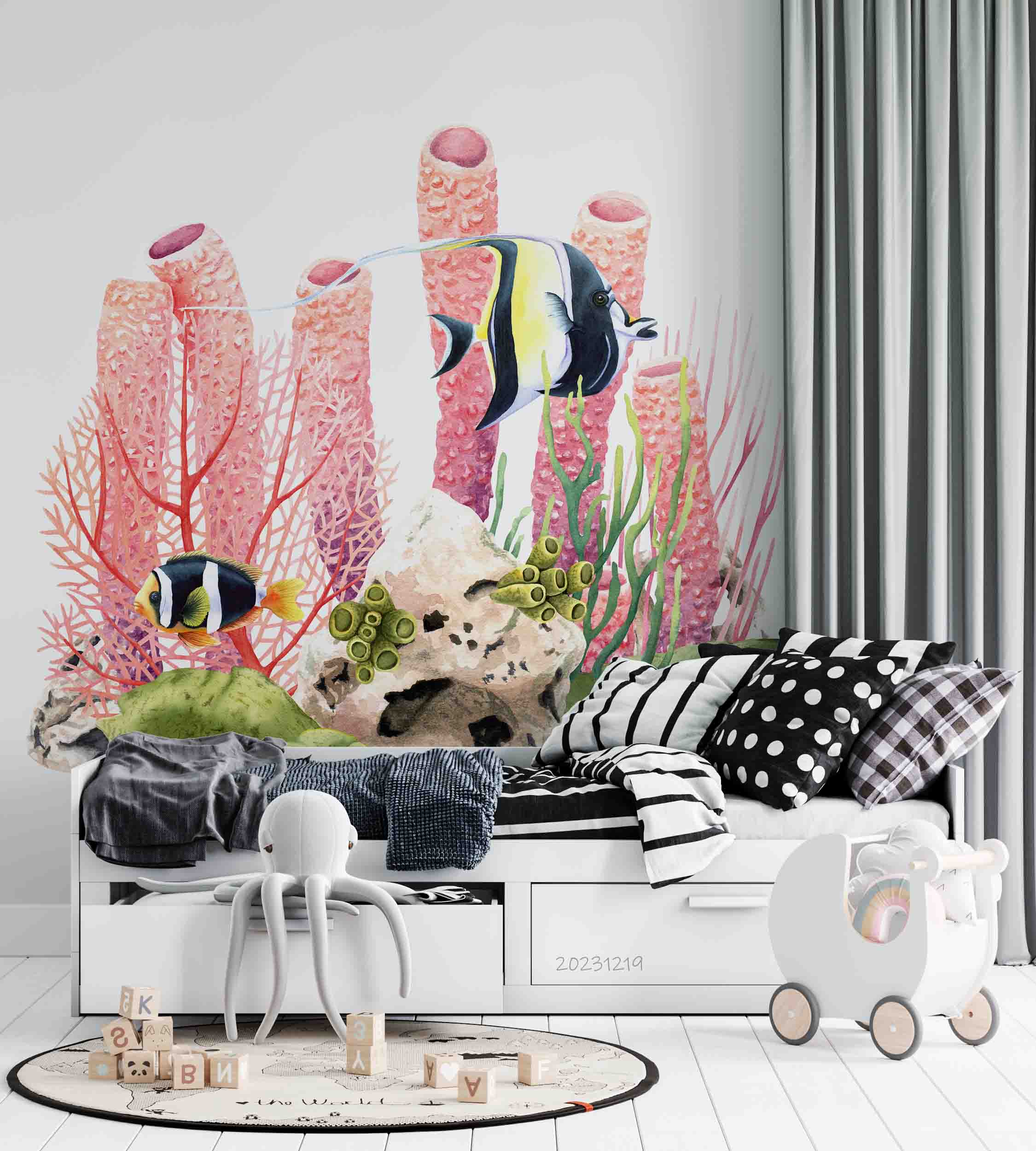 3D Animal Coral Sea Fish Sea Turtle Wall Mural Wallpaper YXL 09