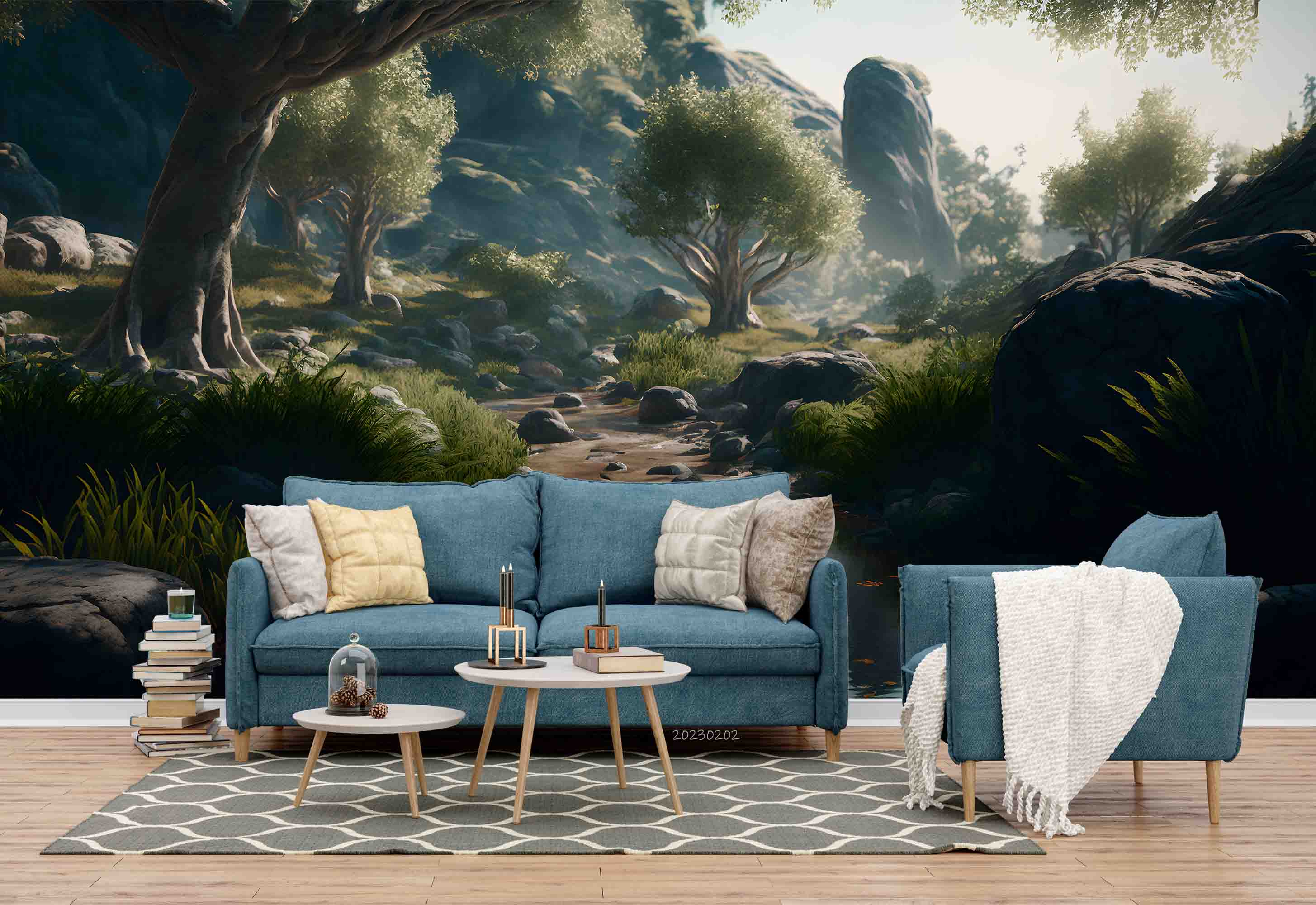 3D Scenery Tree Mountain River Stone Wall Mural Wallpaper YXL 03- Jess Art Decoration