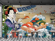 3D Ukiyo-e Style Geisha Giant Wave Tide Sashimi Wall Mural Wallpaper GD 5618- Jess Art Decoration