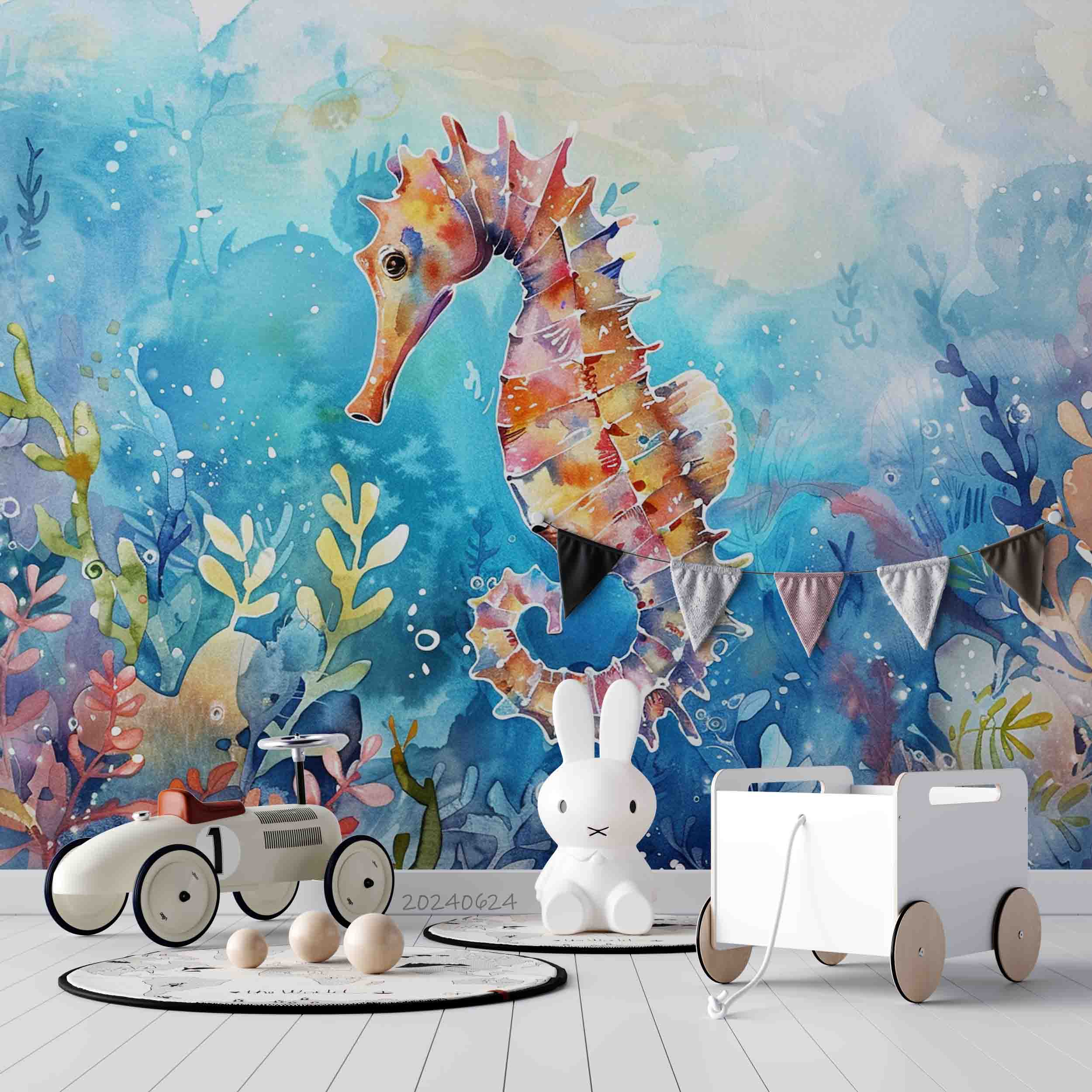 3D Sea Coral Sea Horse Froth Wall Mural Wallpaper YXL 671