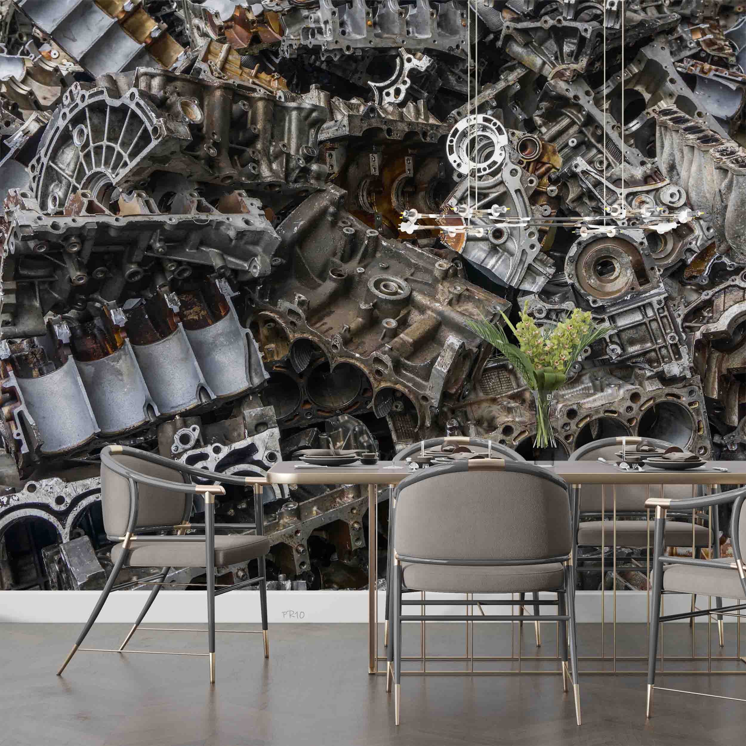 3D Waste Engine Parts Aluminum Cylinder Head Stack Wall Mural Wallpaper GD 4753- Jess Art Decoration