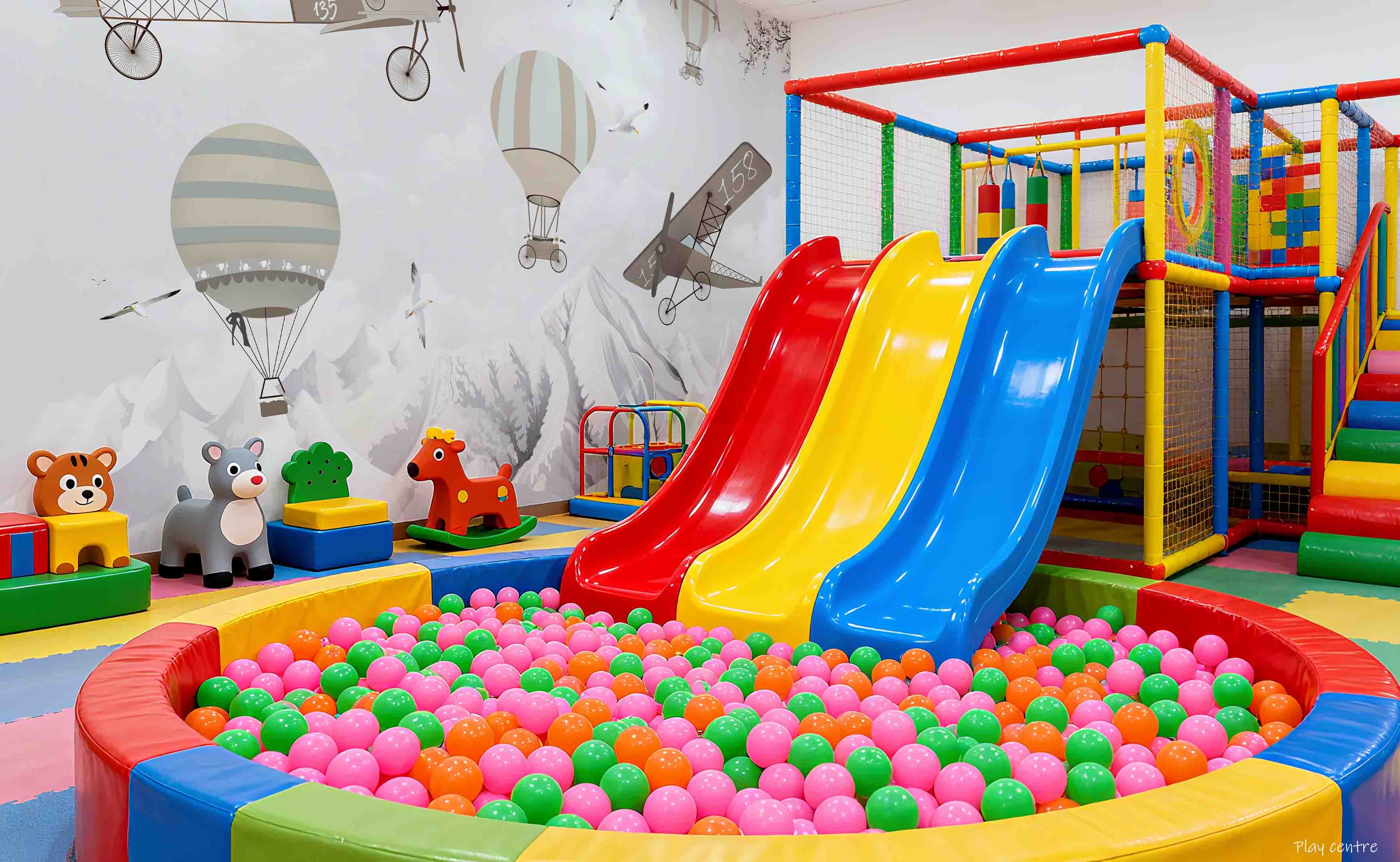 3D Play Centre Amusement Park Funfair Cartoon Mountain Air Balloon Wall Mural Wallpaper 23