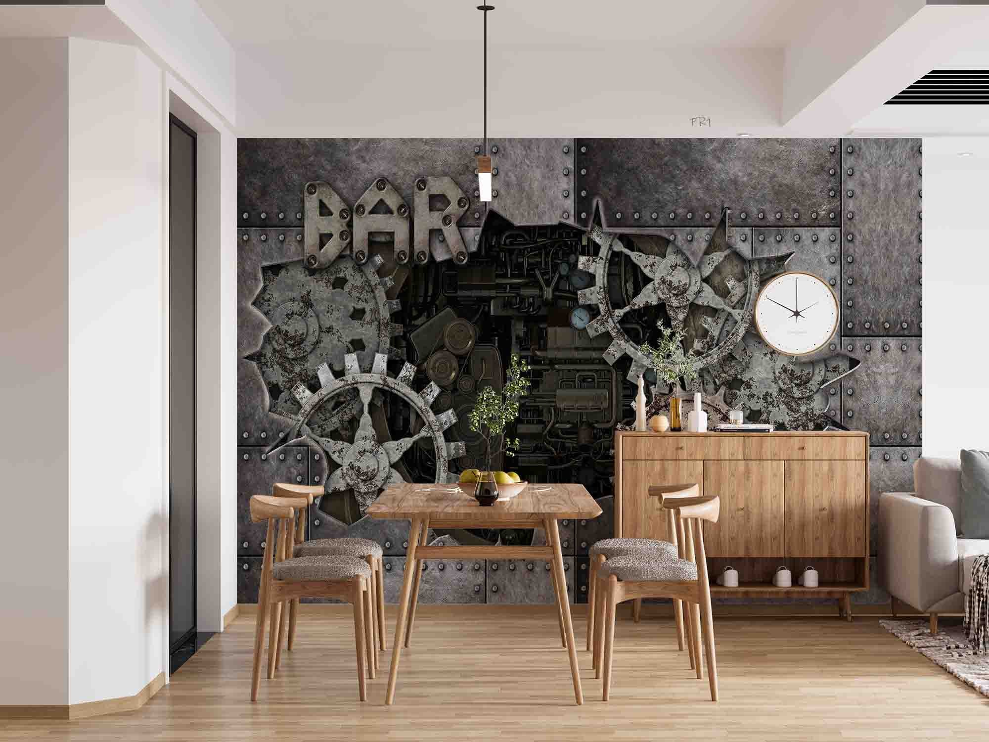 3D Lndustrial Gear Iron Plate Rectangle Wall Mural Wallpaper YXL 2701