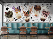 Milk Tea Red Beans Letter White Design 2 Wallpaper cafe & food wall mural for cafe, restaurant or shop interior - view 3
