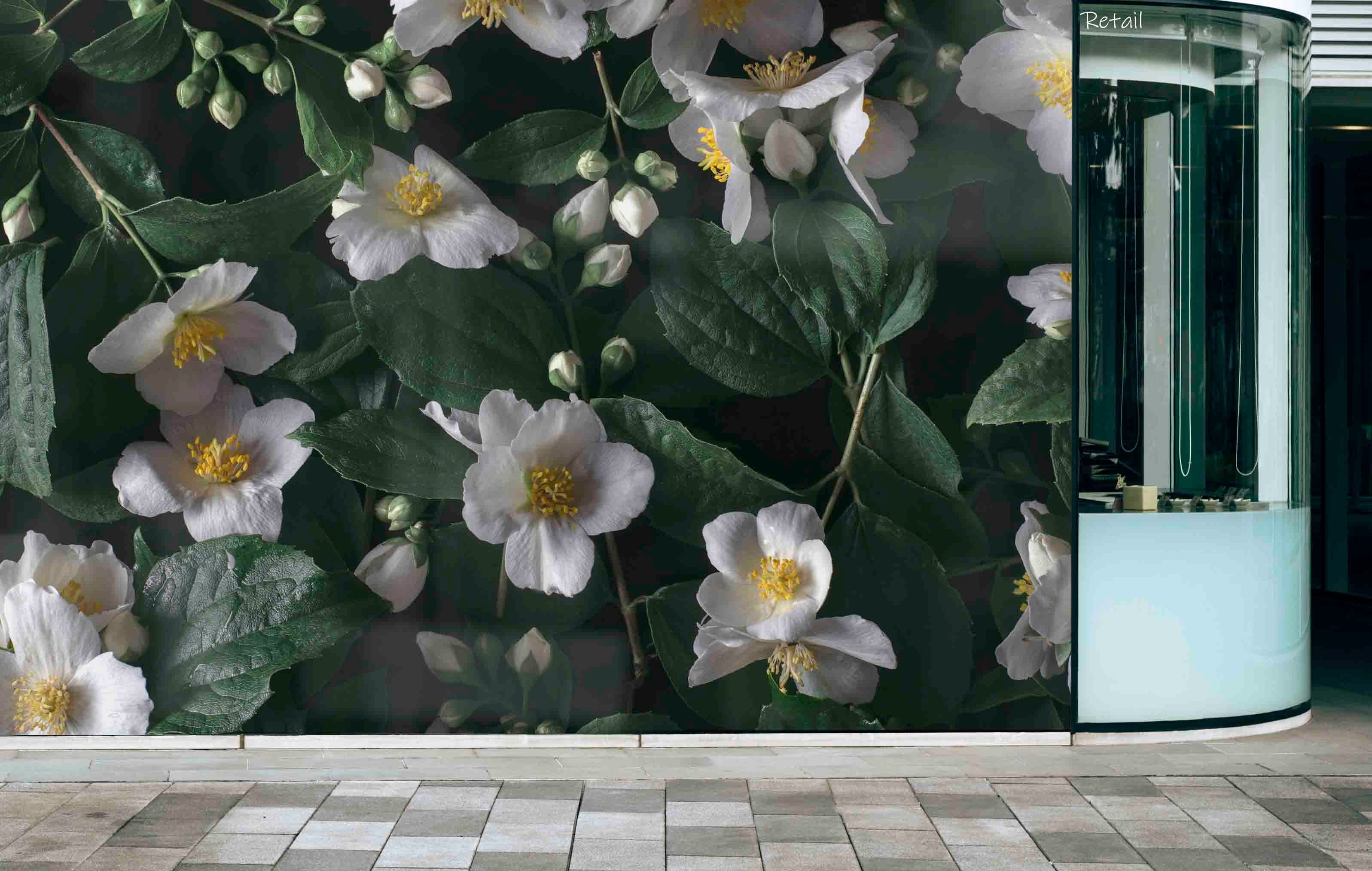 3D Retail Shop Store Market Trade Floral Leaves Wall Mural Wallpaper 3