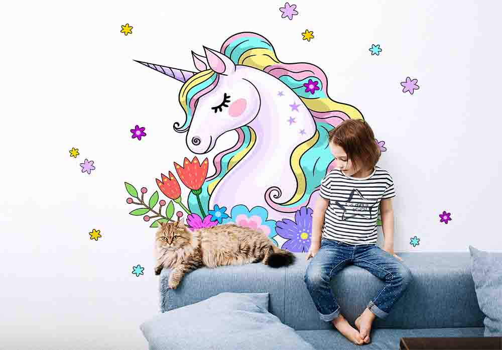3D Animal Unicorn Floral Leaf Wall Mural Wallpaper YXL 2653