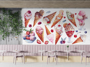 3D Ice Cream Strawberry Cup Wall Mural Wallpaper YXL 2310