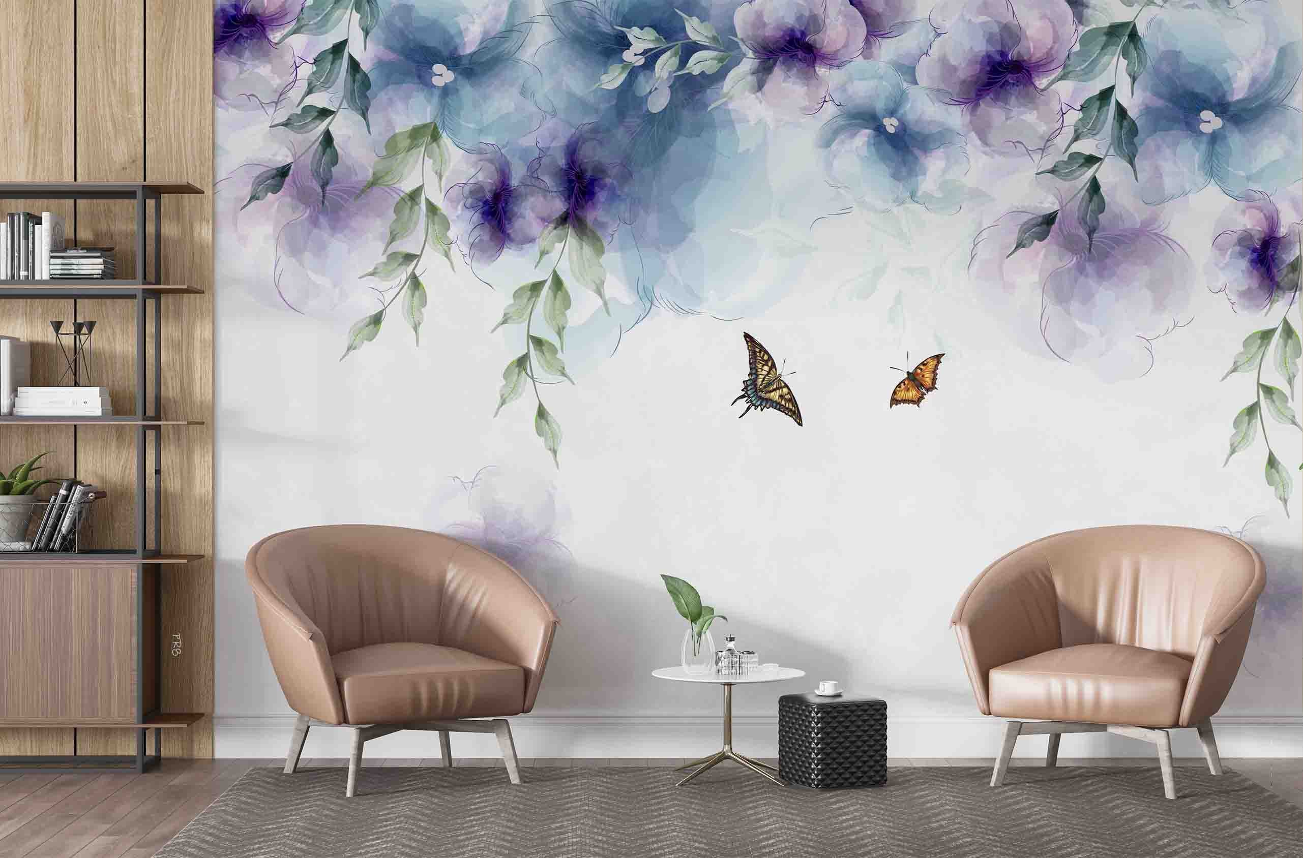 3D Watercolor Floral Leaves Butterfly Wall Mural Wallpaper GD 4531- Jess Art Decoration